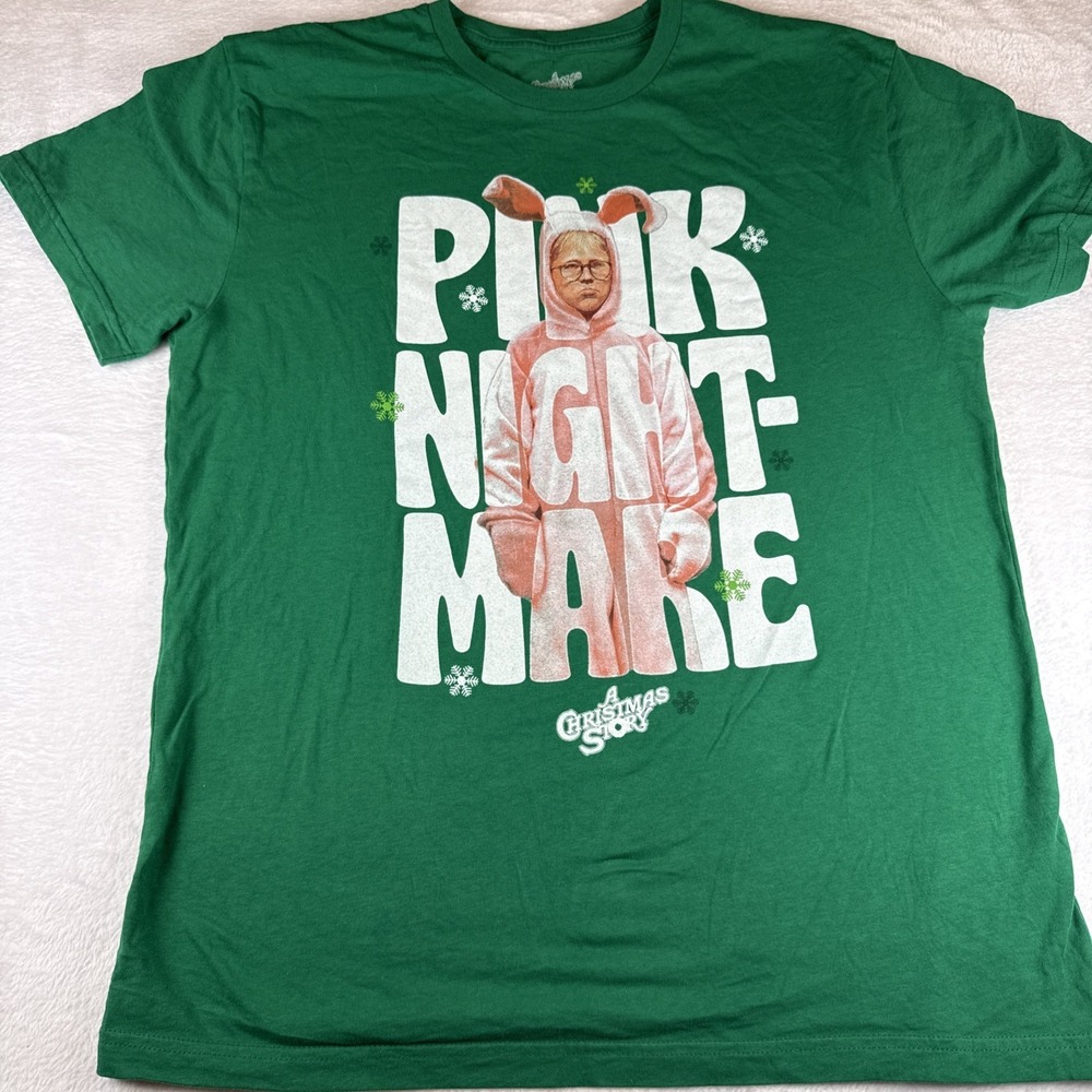 A Christmas Story Pink Nightmare Short Sleeve T Shirt Green -Adult XL‎
